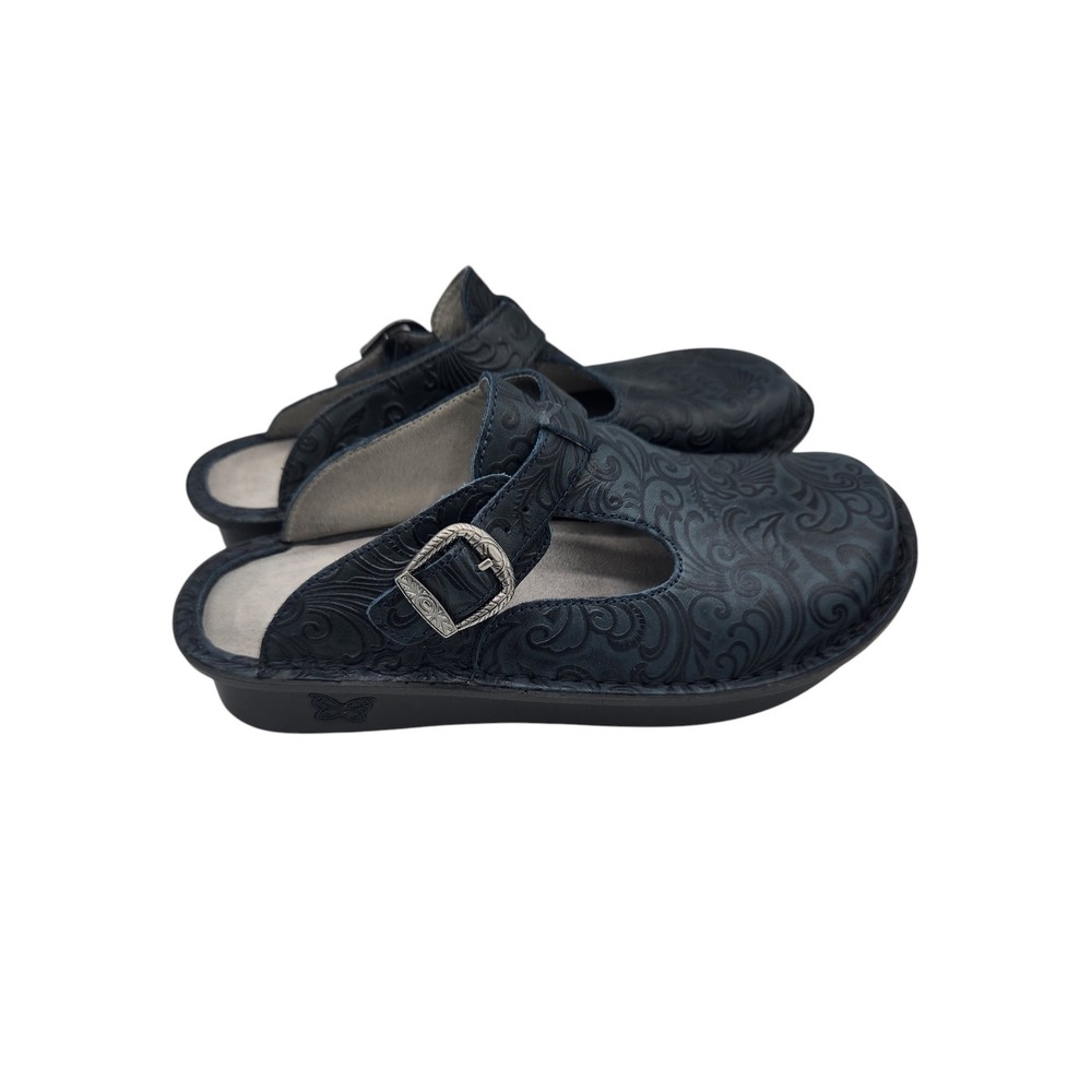 Alegria Classic Leather Clog Mule Women EU 40 US 9.5-10 Embossed Blue Comfort